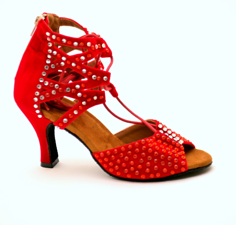 Rote Tanzschuhe, handverziert
