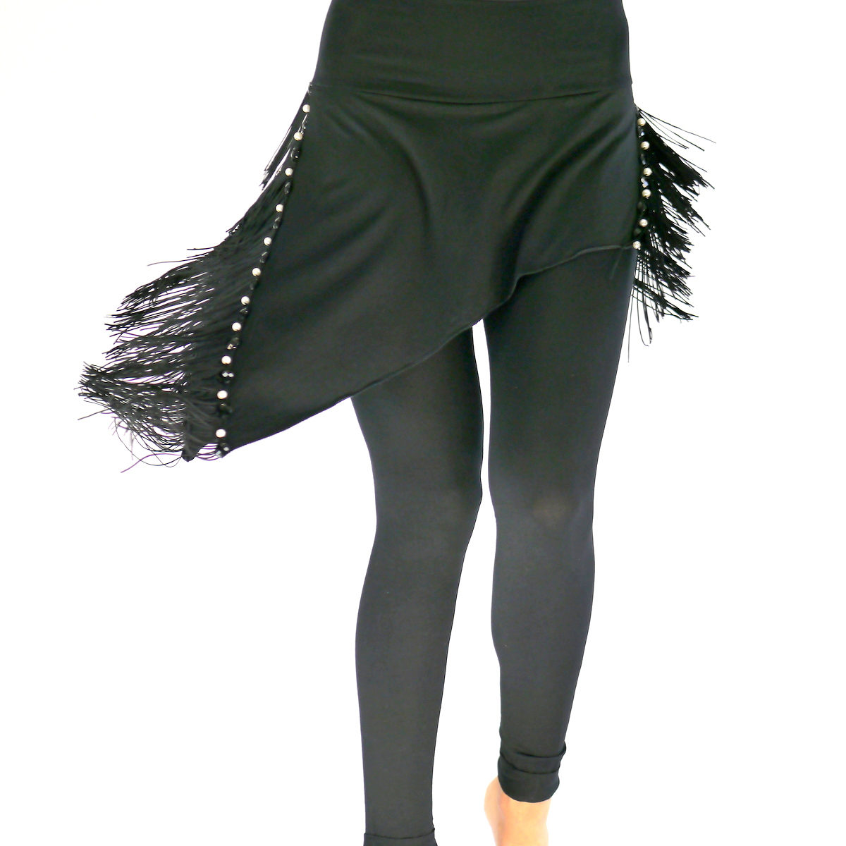 Schwarze Leggings mit Rock und Fransen