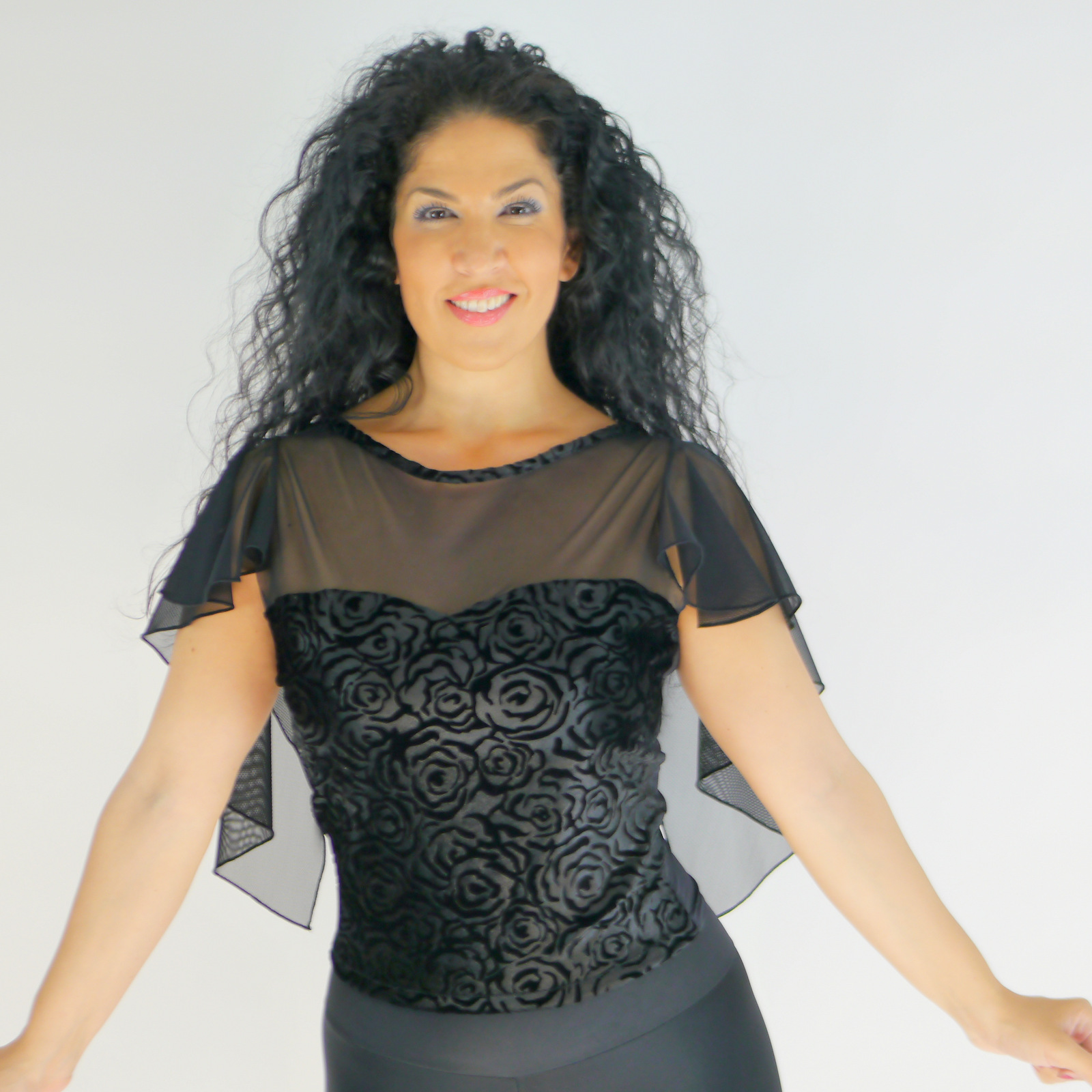 Oberteil aus Samt mit Netz