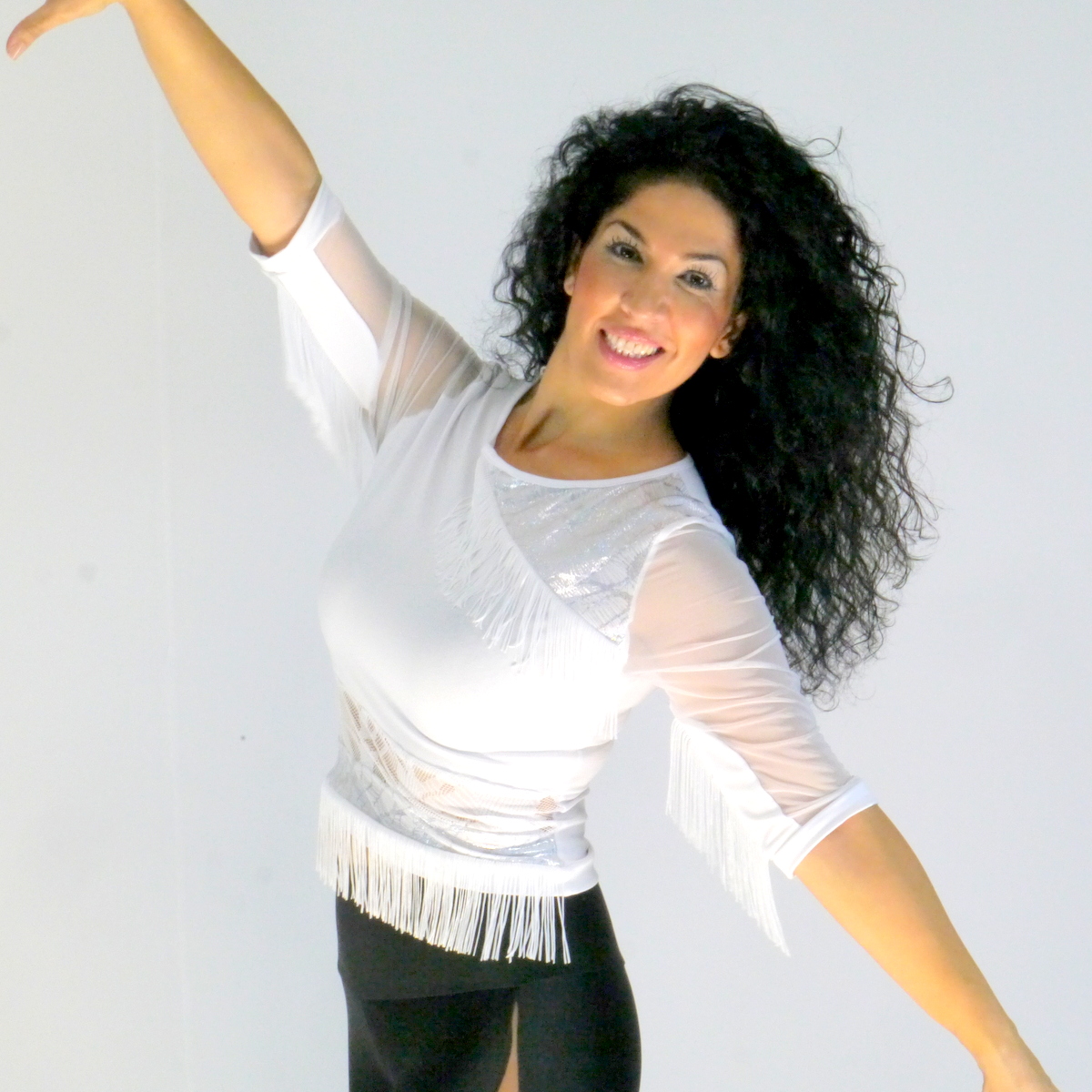 Weißes Oberteil mit Fransen und Spitze für Damen