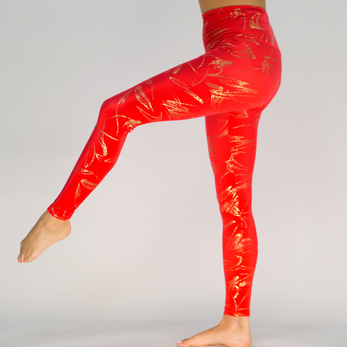 Rote Samt Leggings mit goldenen Muster