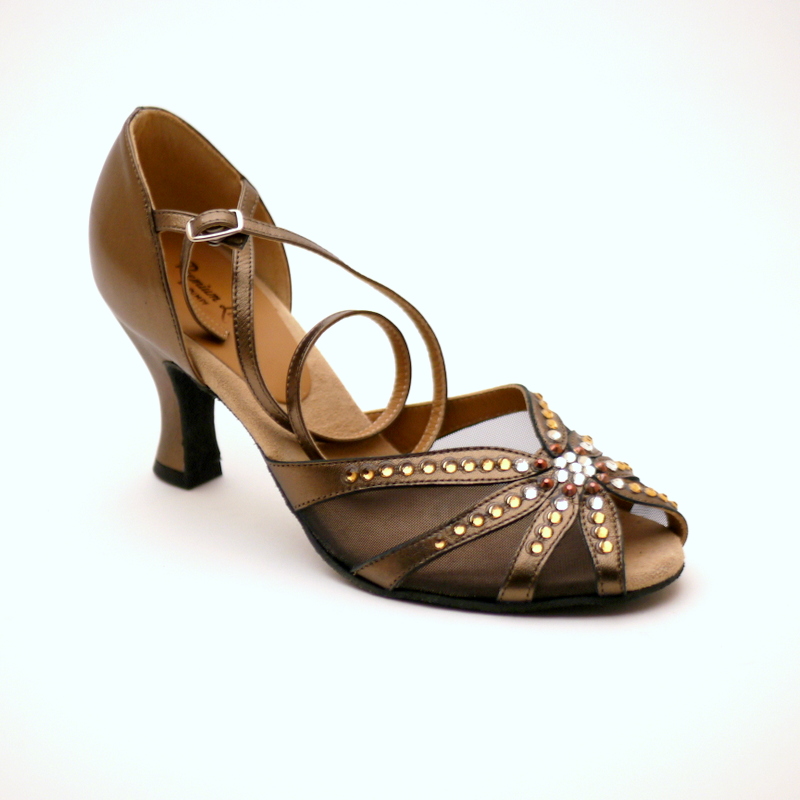 Kupfer-Farbene Latein Tanzschuhe, handverziert mit Strass
