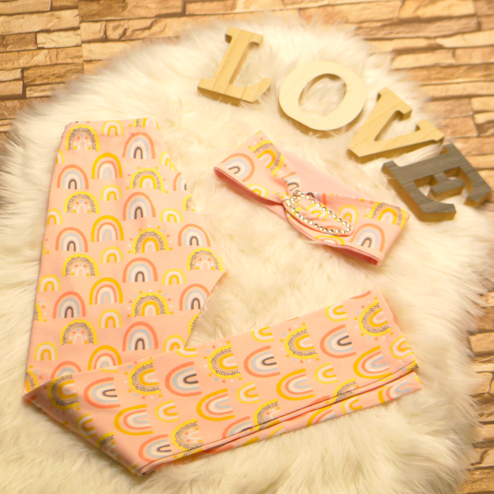 Kinder-Baby Leggings und Haarband / Stirnband Zweiteiler Baby / Kinder Set Regenbogen