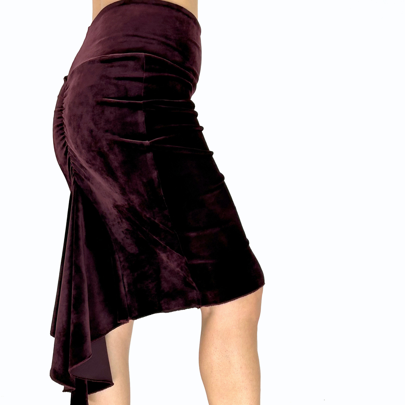 Tangorock aus Samt, Fischschwanzrock, Tanzrock, Samtrock, Tangorock mit hoher Taille in bordeaux