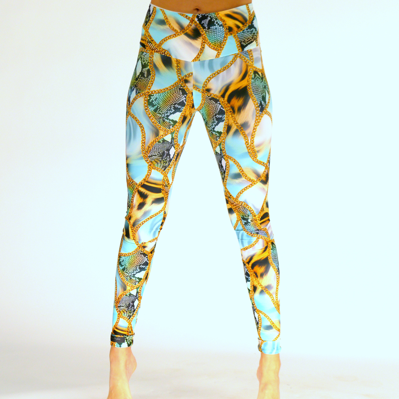 Bunte Leggings mit Tier Print und Ketten