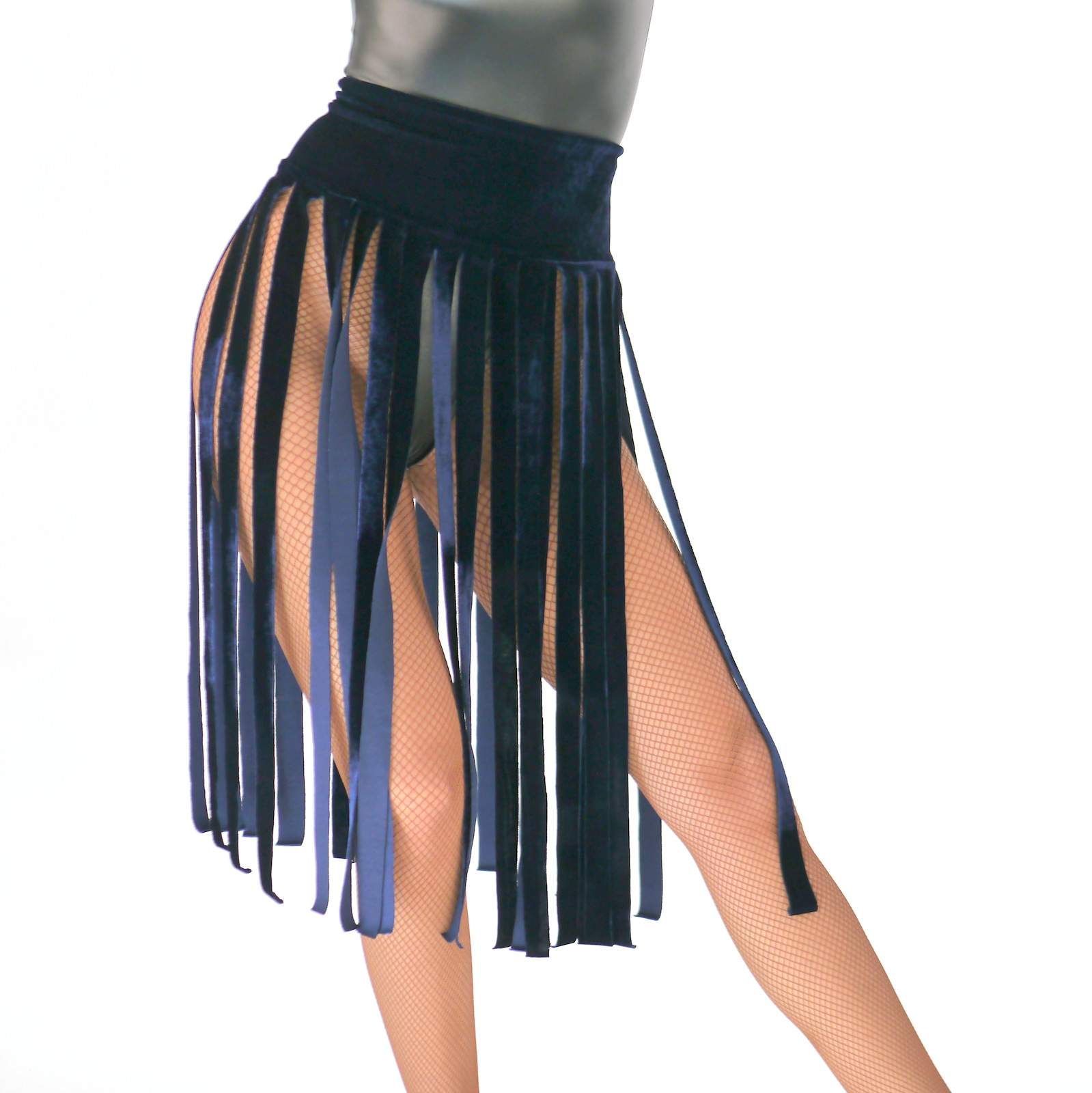 Gürtel mit Fransen aus Samt in dunkelblau - lang