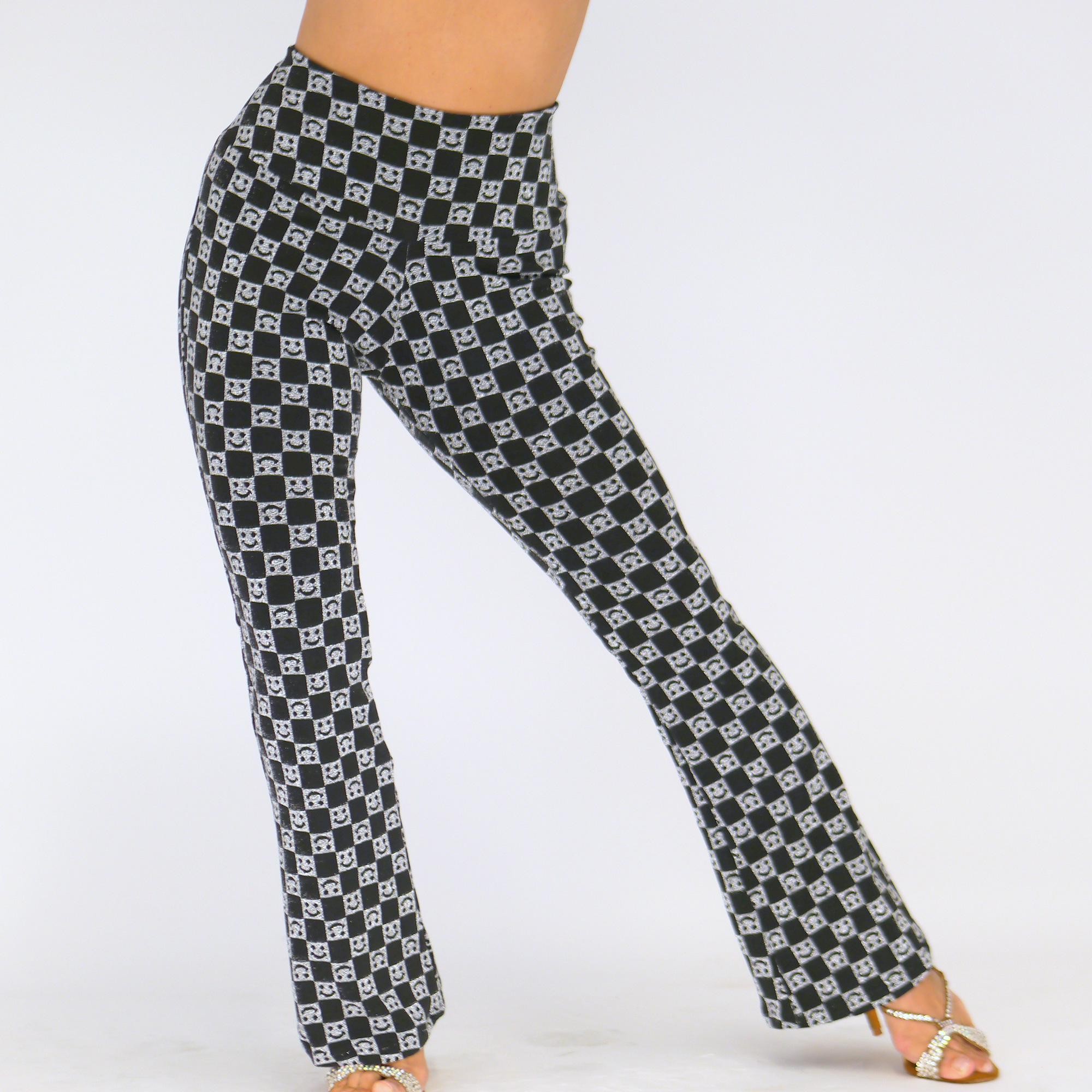 Trendige Damen-Schlaghose aus elastischem Jersey mit Smiley-Muster