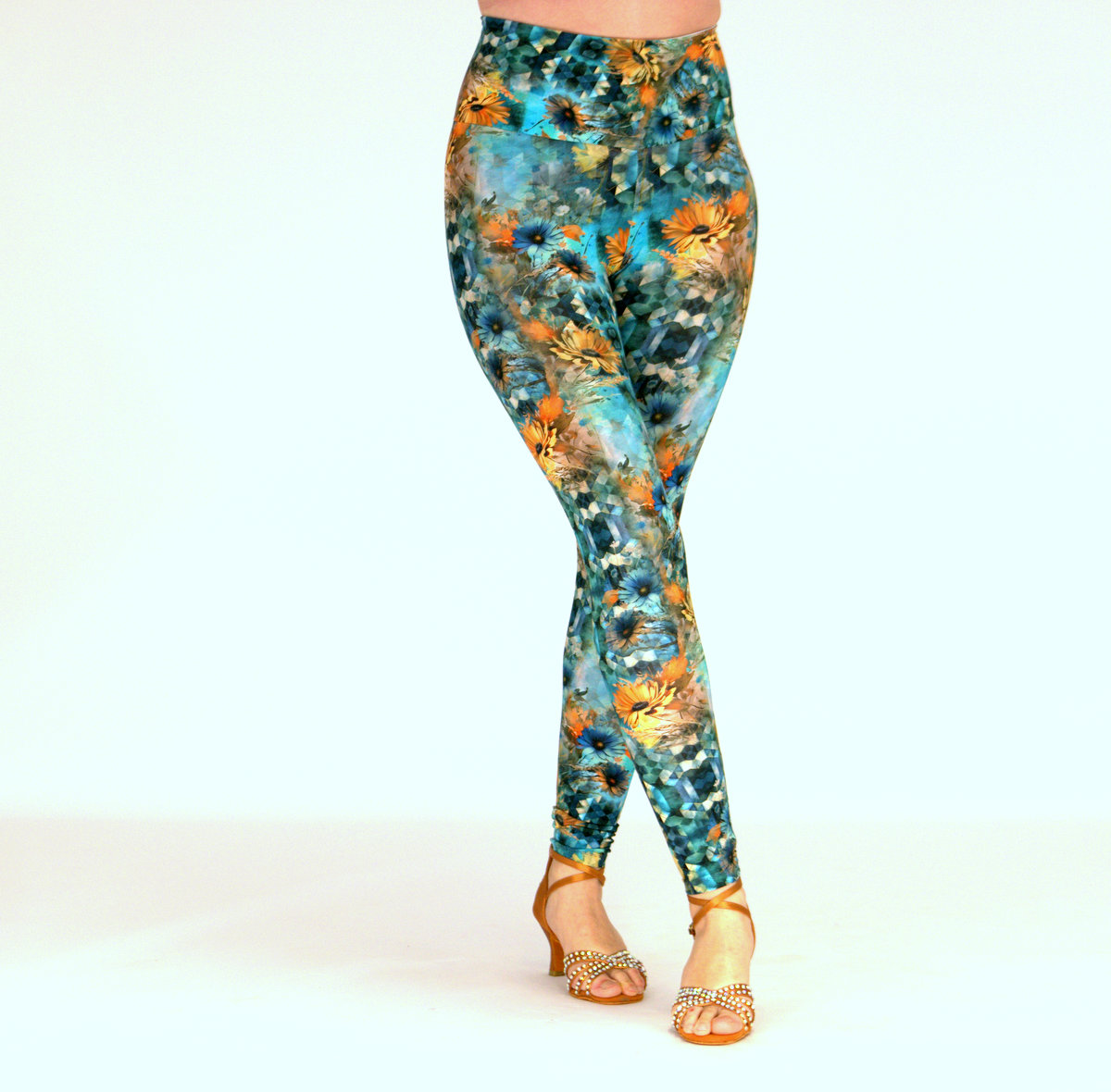 LEGGINGS mit Blumen Muster aus Baumwolle für Yoga, Sport und Tanz
