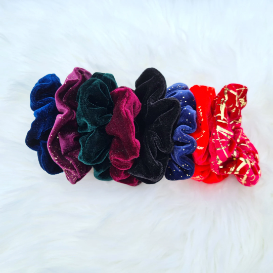 Scrunchies aus weichem Samtstoff / Haargummi / Haarband / Schleifenhaargummis/ Farbe Lila - Gold