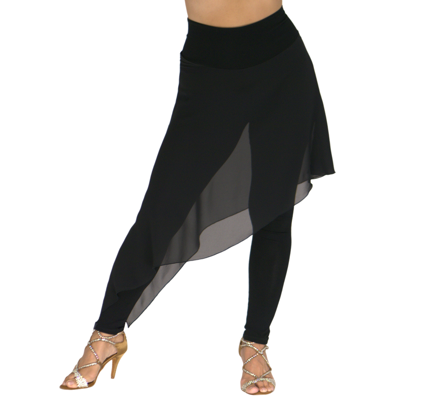 Handgemachte Leggings aus elastischem Viskosejersey mit Chiffon-Rock