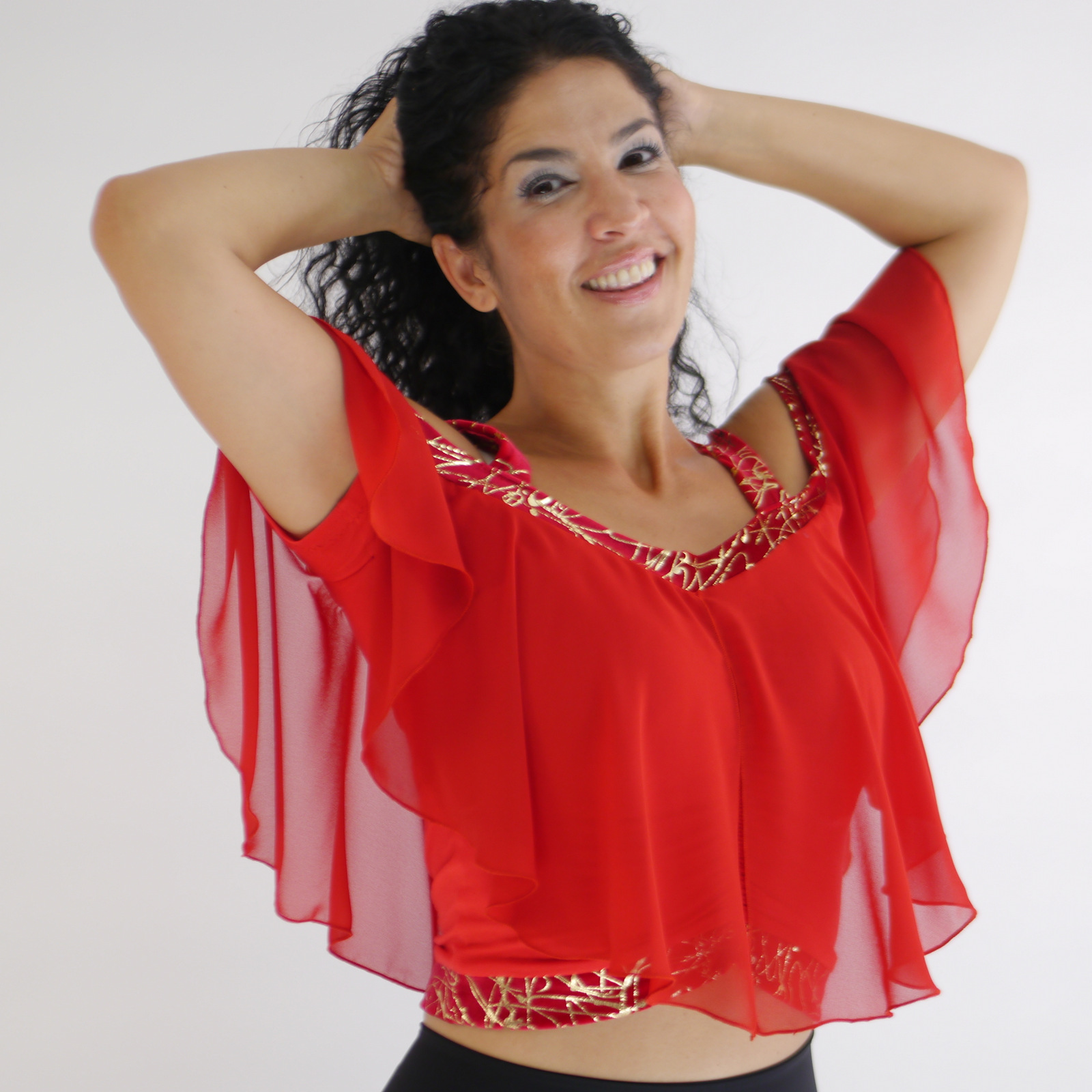 Bluse in rot mit Rüschen, Crop Top, Rüschen Crop Top Damen, Rotes Oberteil mit Tüll Ärmel