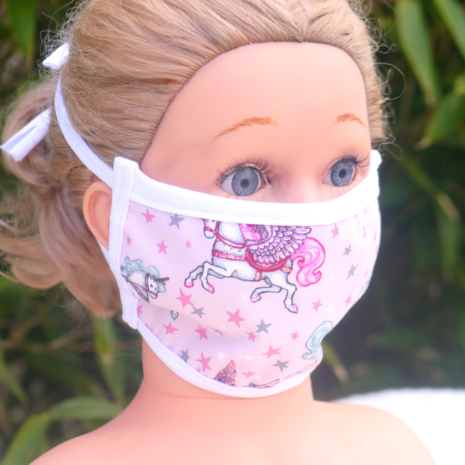 Wiederverwendbare Mund und Nasen Maske zum Binden aus Baumwolle Motiv Einhorn