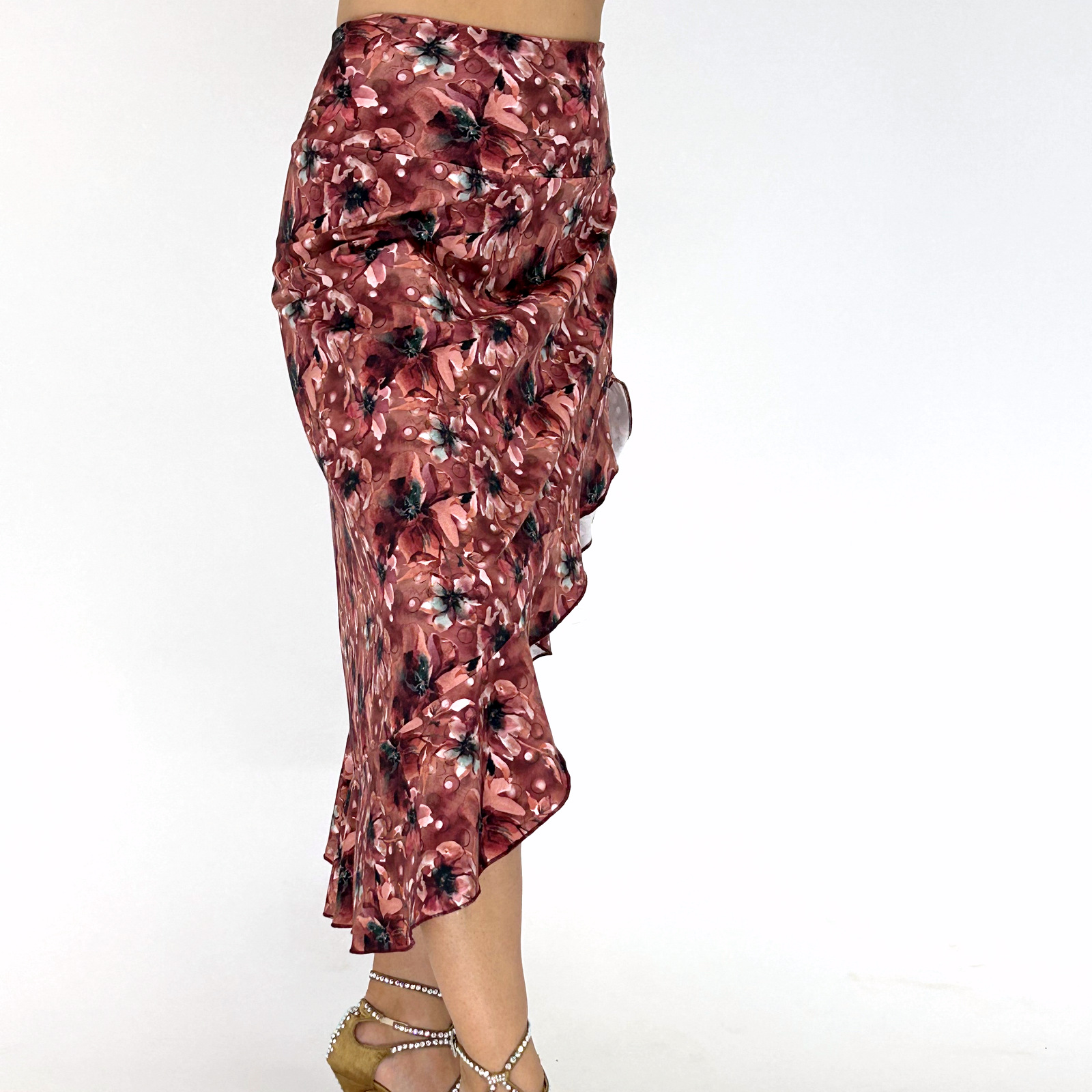 Roter Salsa-Tango Rock mit Hohem Bund und Schlitz - Ihr Schlüssel zu leidenschaftlichem Tanz!"