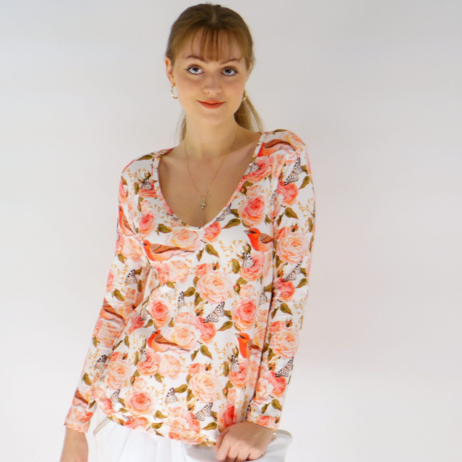 Geblümte Bluse aus Baumwolle für Frauen