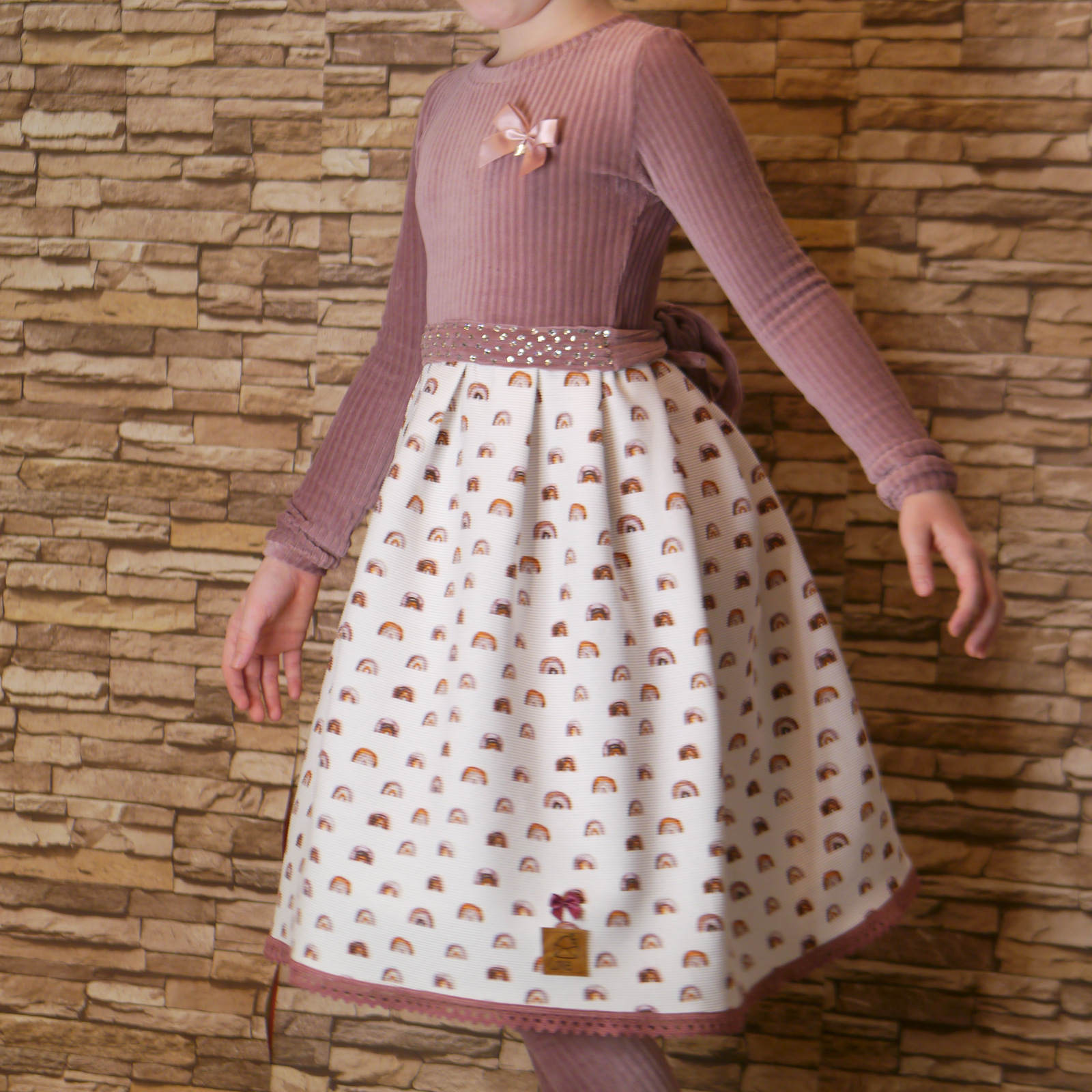 Kinder Kleid aus Cord und Jersey Stoff