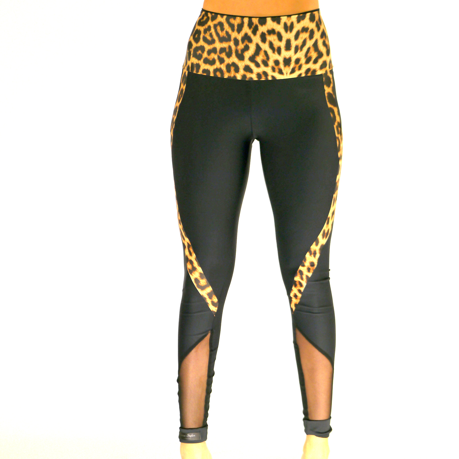 Schwarze Leggings mit Tier Print Muster und transparenter Netz