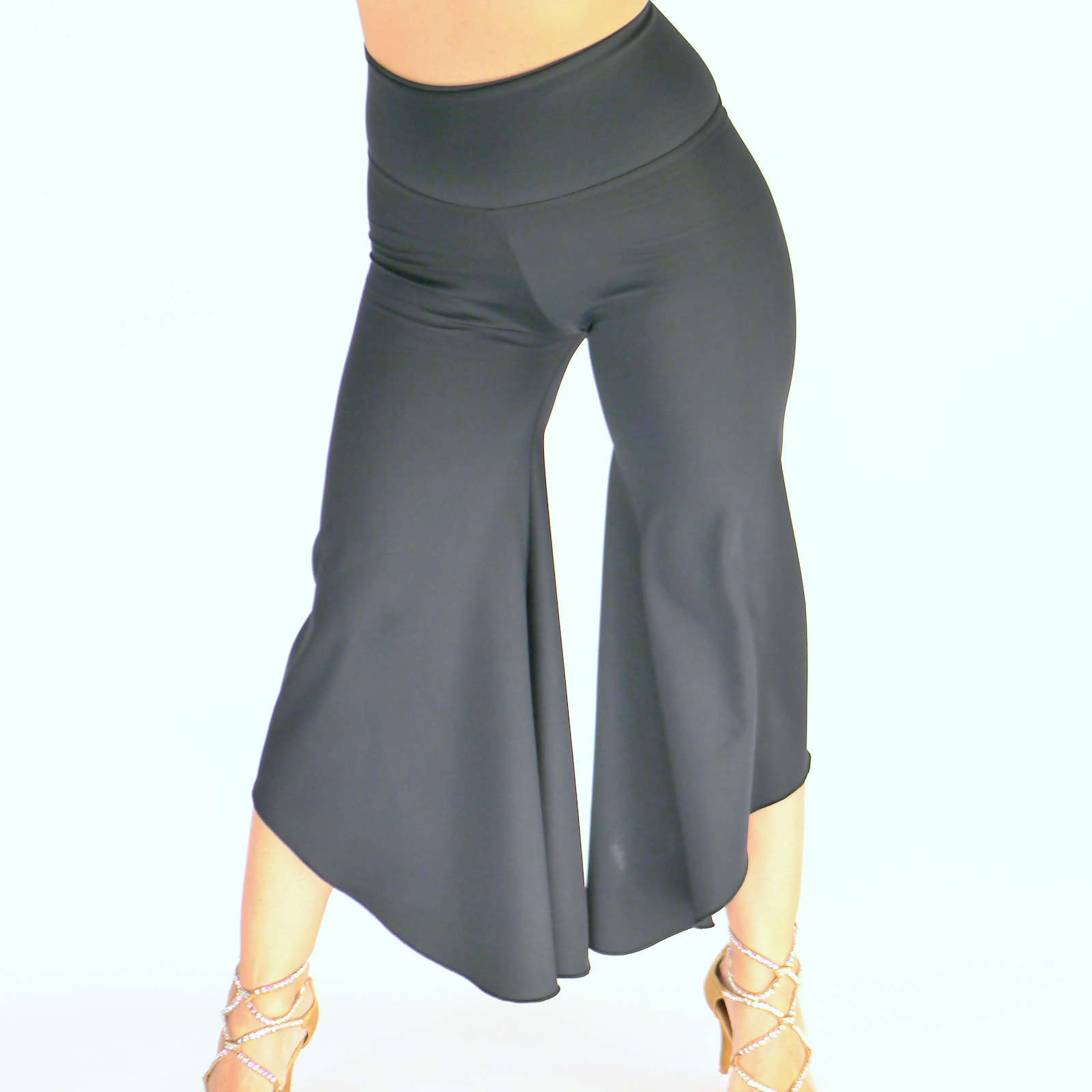 Schwarze Schlaghose aus Microfaser-Lycra Stoff