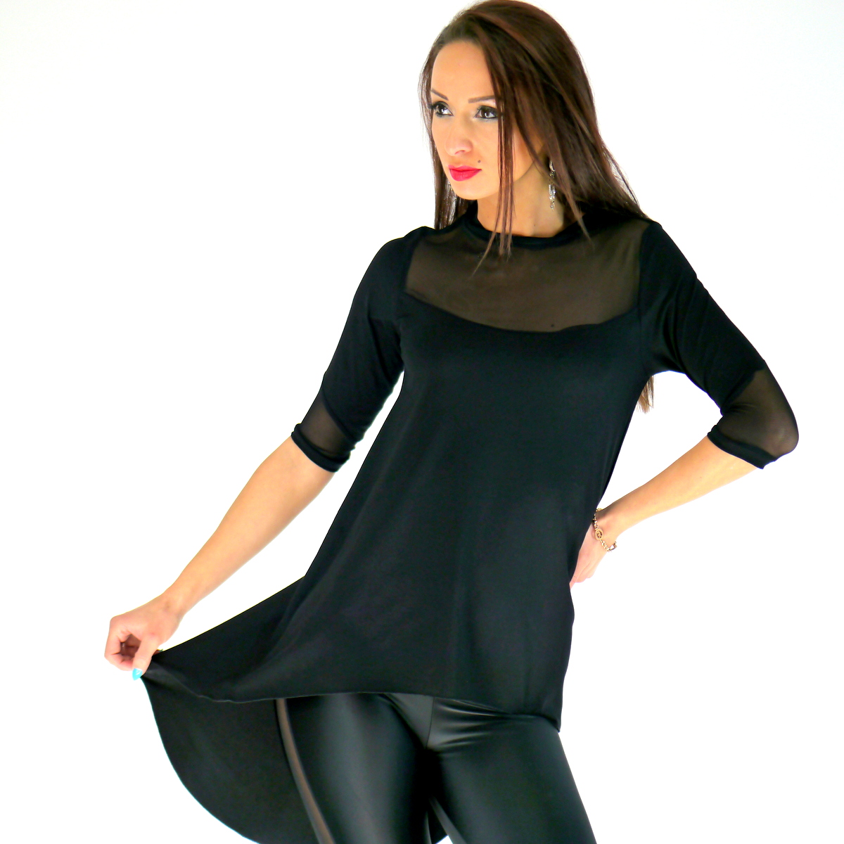 Kleid aus Baumwolle+Elasthan mit transparenter Netz