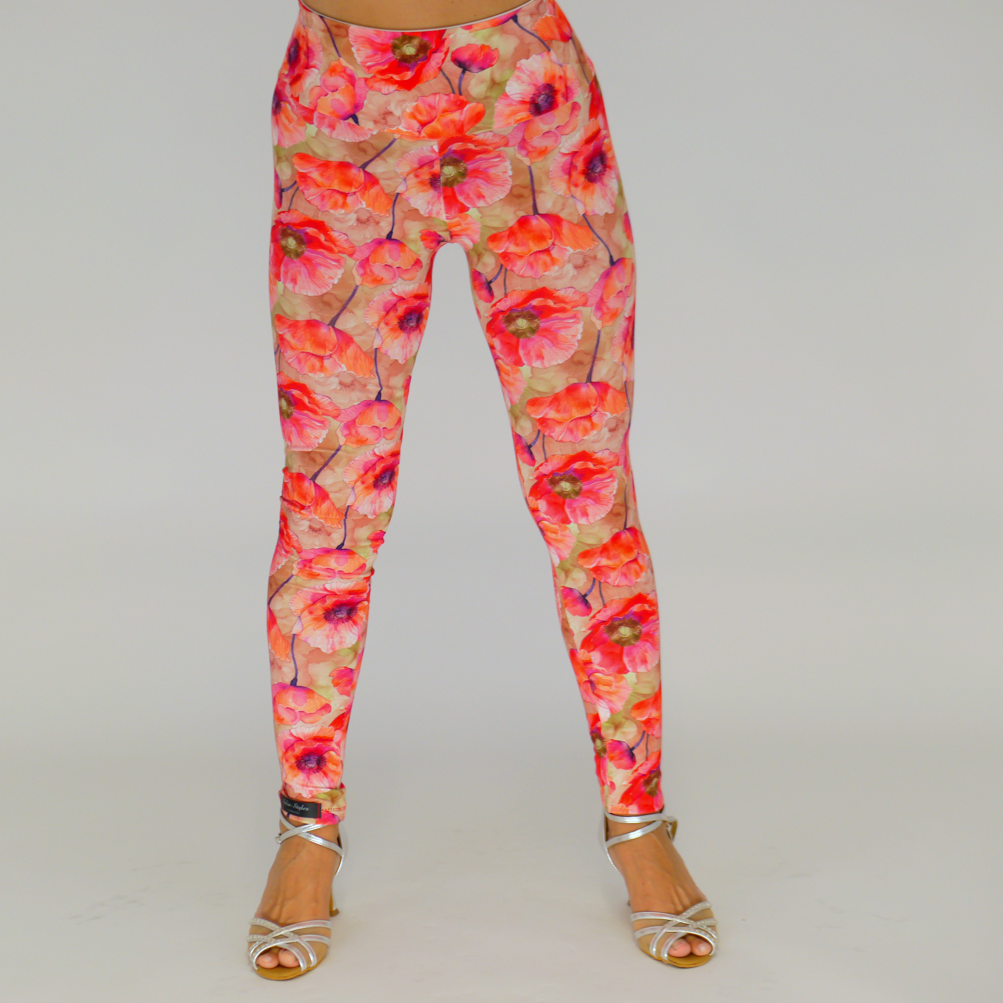 Handgemachte Leggings – Elastisch & Bequem mit Hohem Bund / Mohnblume Print