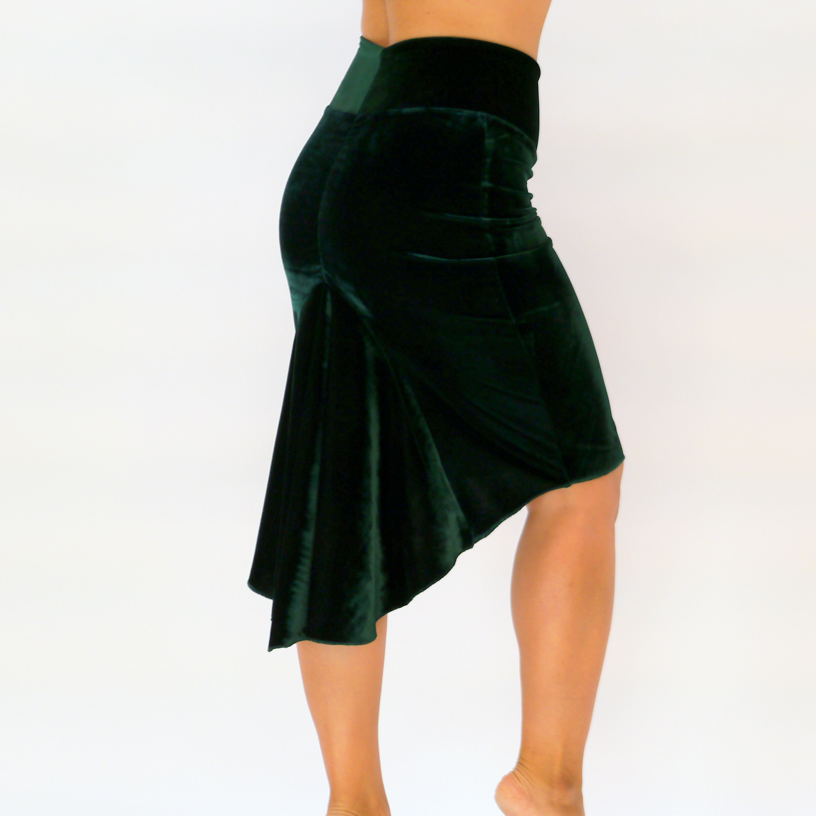 Rock aus Samt, Tangorock mit hoher Taille in dunkelgrün