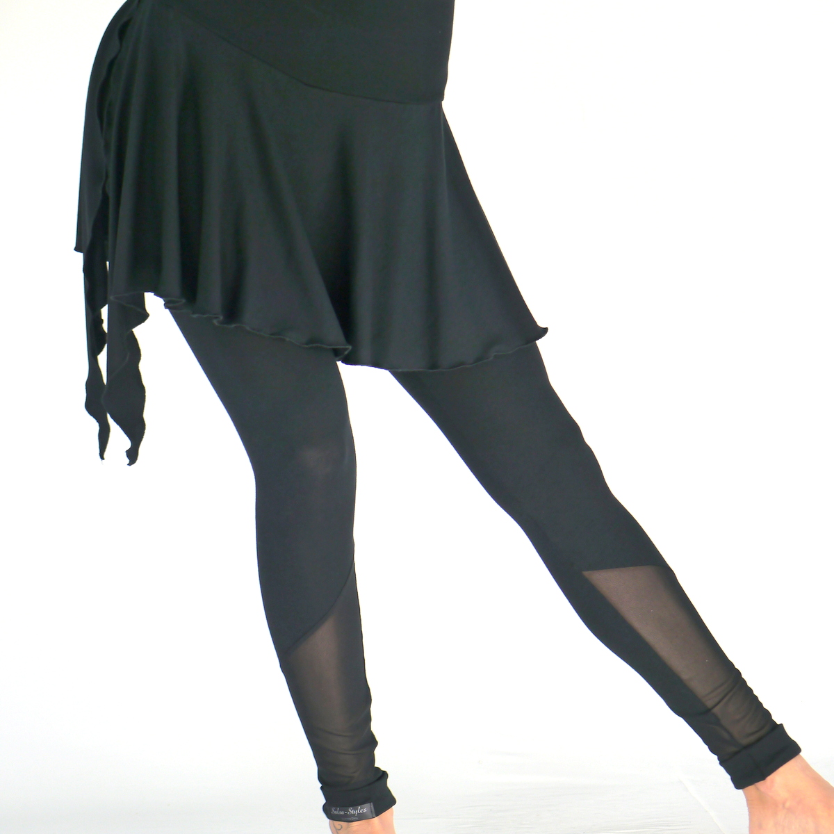 Schwarze Leggings mit Rock aus Baumwolle und Netz