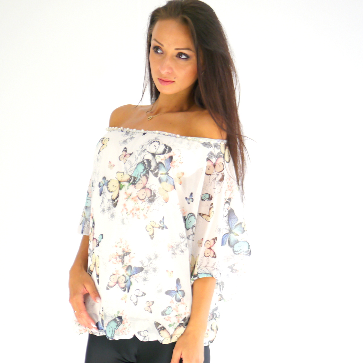 Schmetterling Oberteil aus Chiffon und Baumwolle