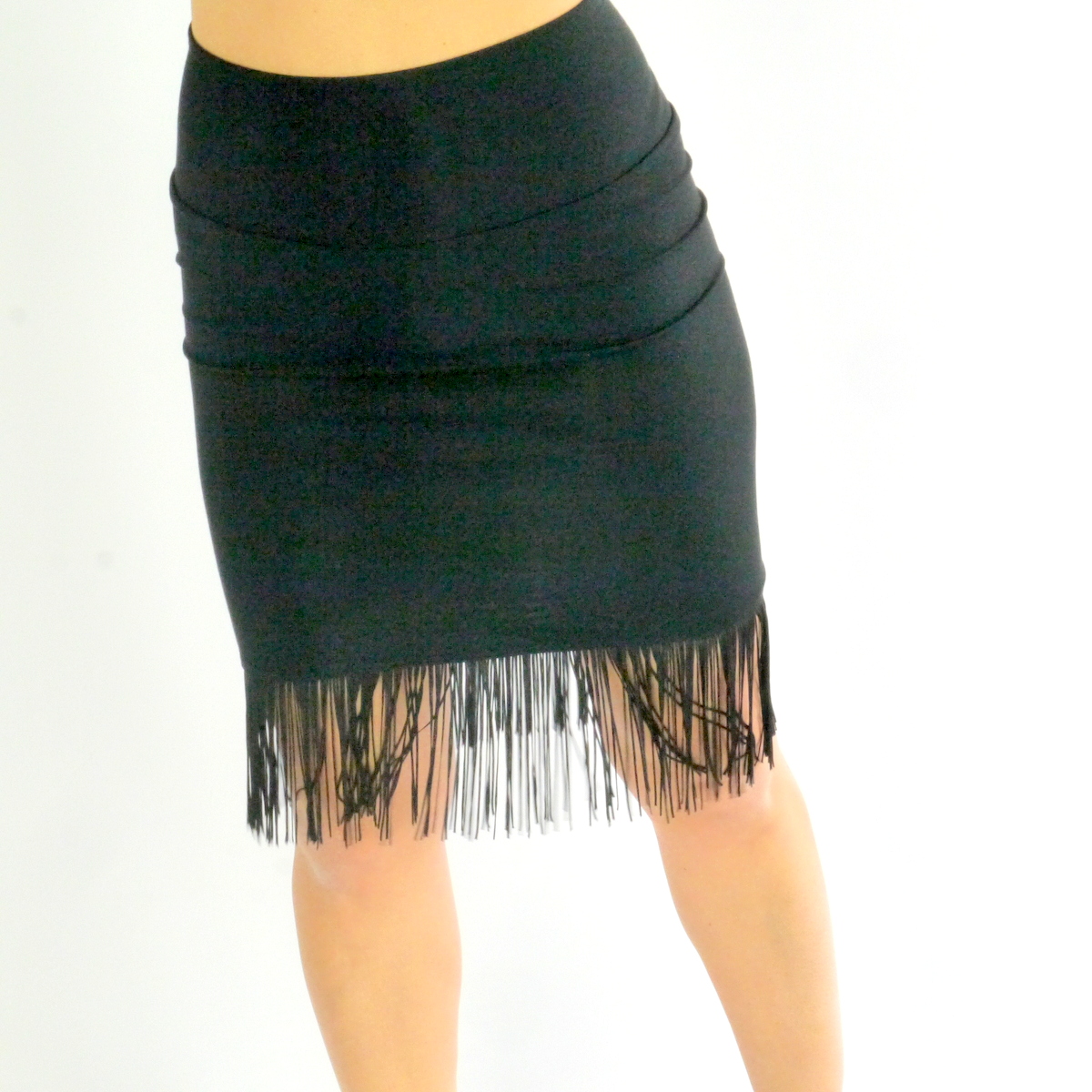 Schwarzer Minirock aus Baumwolle mit Fransen für Frauen
