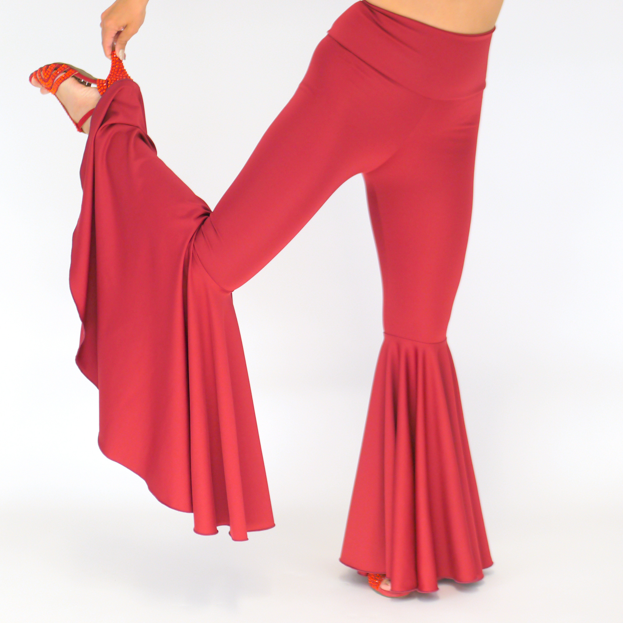 Hoch taillierte Glockenhose Damen - Schlaghose Farbe Weinrot